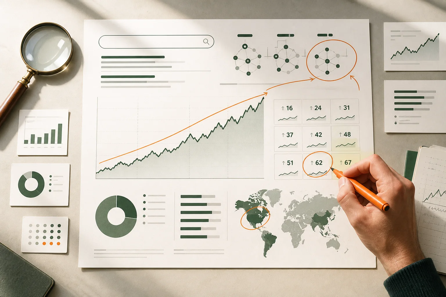 Organic search performance report showing keyword visibility and traffic growth