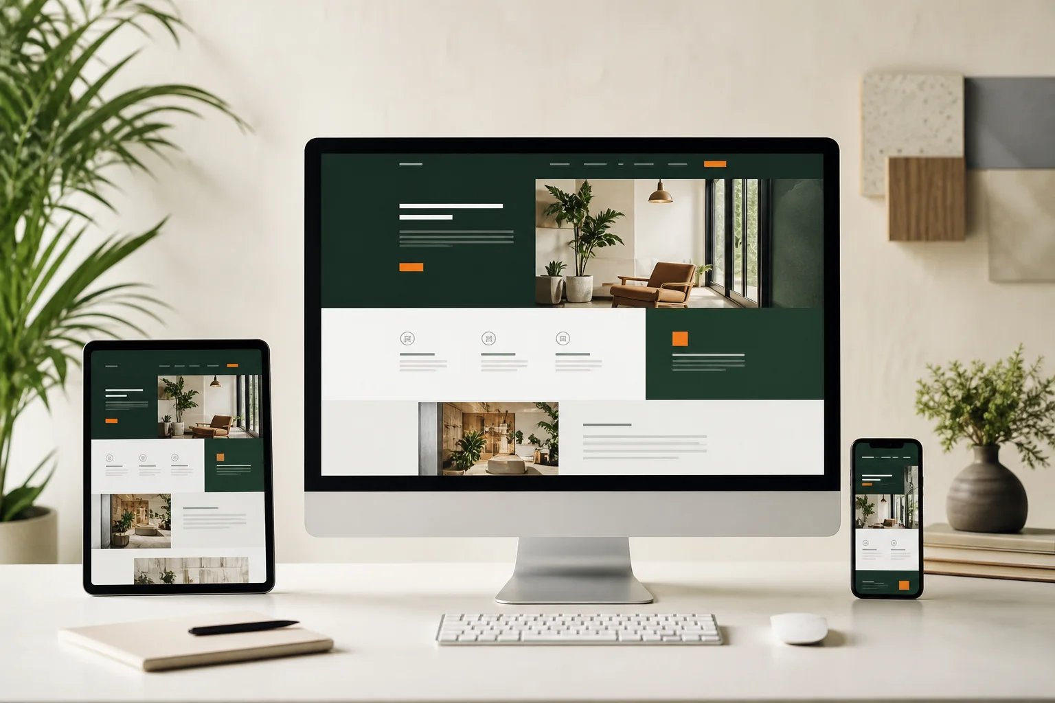 Responsive business website displayed across desktop, tablet and mobile screens