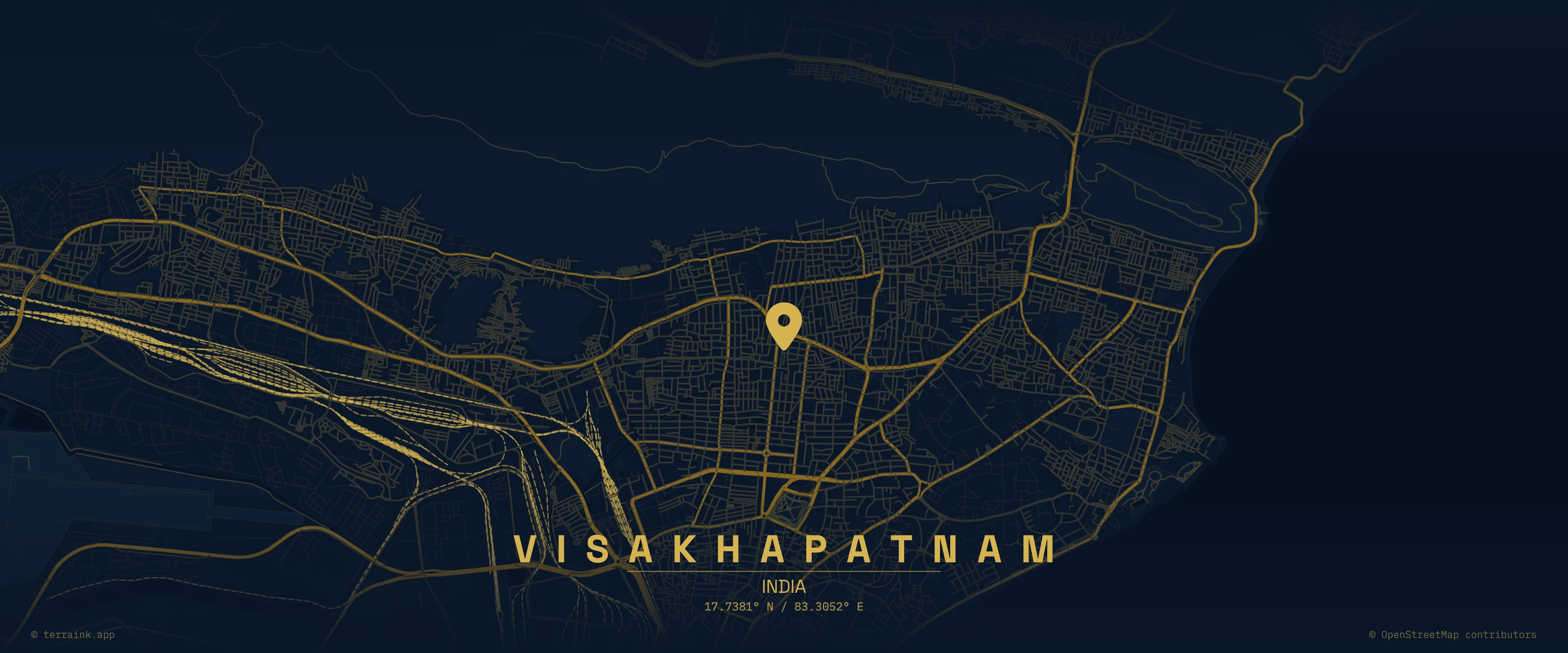 Terraink map poster of the Indian Web Services location in Visakhapatnam