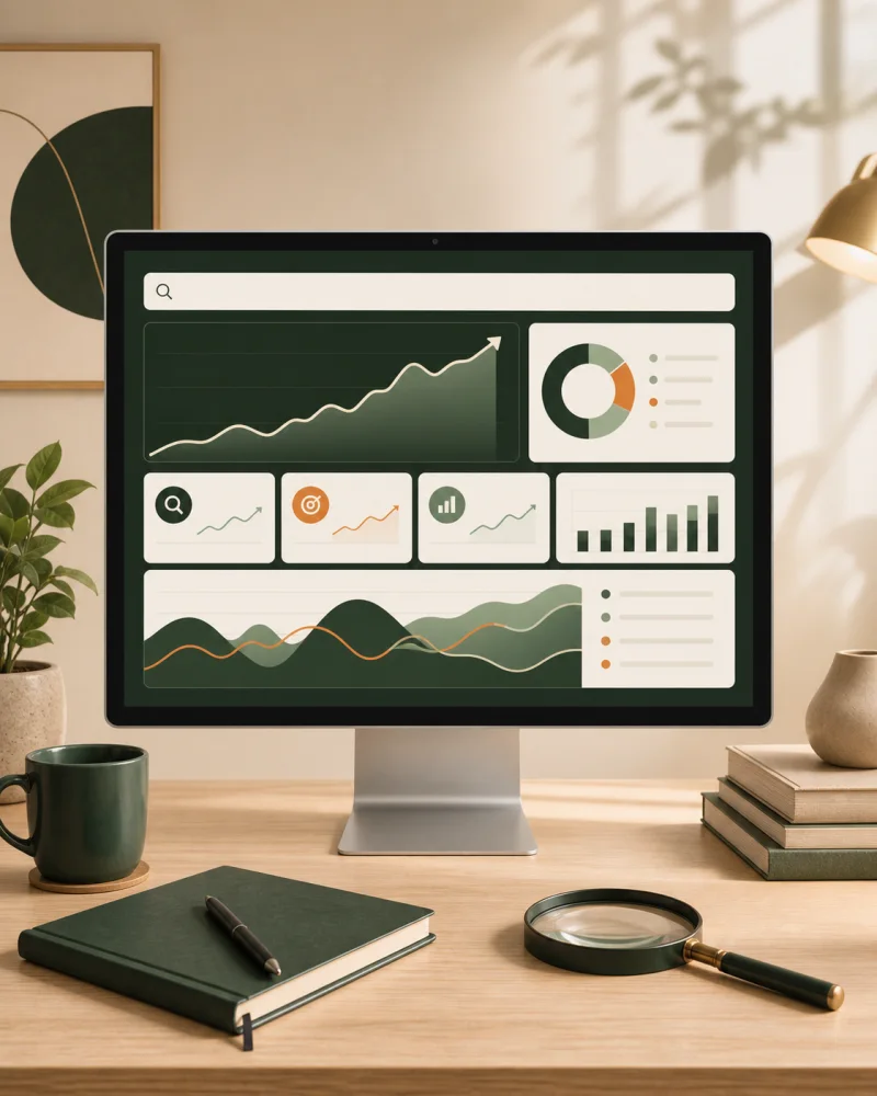 Search growth analytics and performance reporting workspace
