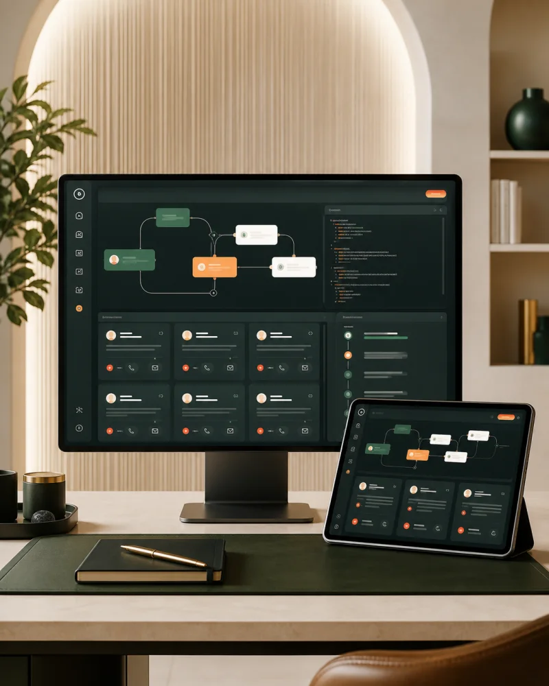 Custom software system and connected business workflow interface